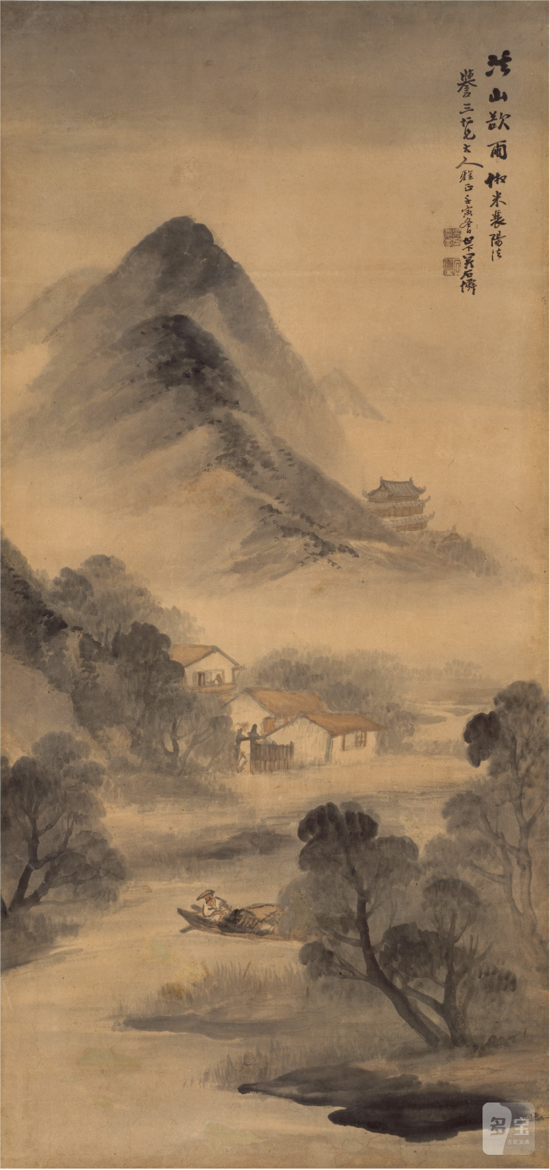 吴石仙（1845～1916）溪山欲雨图 - 图1